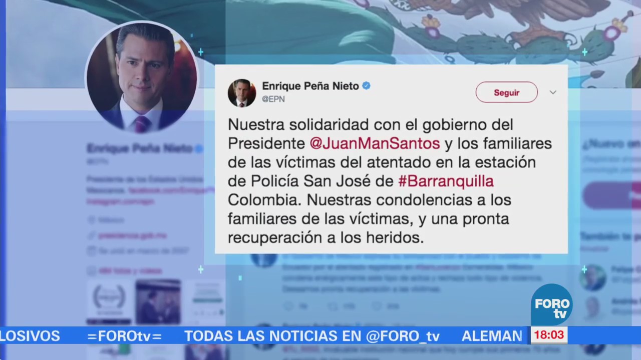 Peña Nieto expresa solidaridad a Ecuador y Colombia por atentados