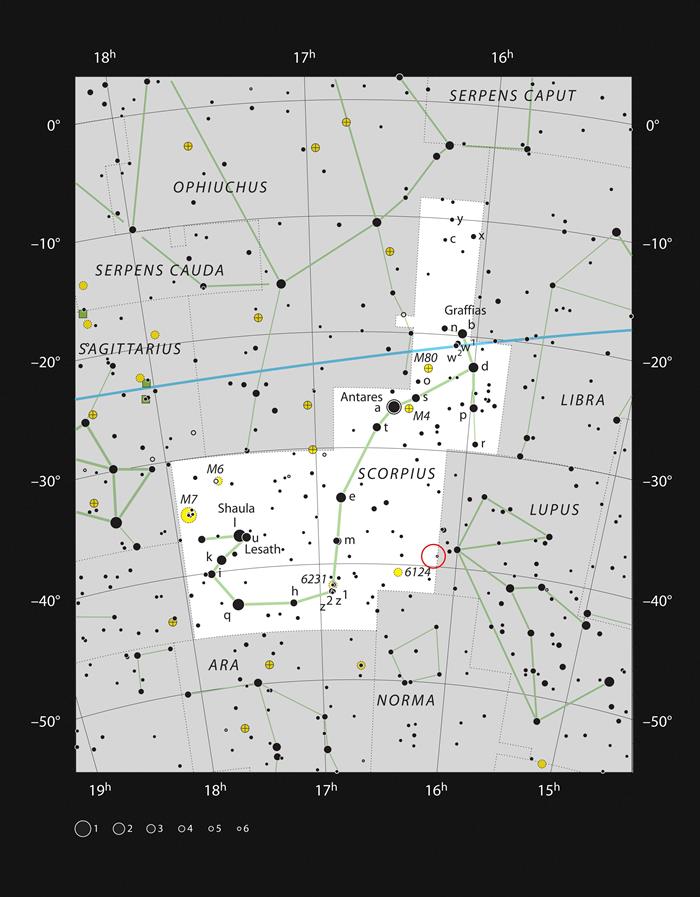imagen detallada de la nebulosa lupus 3 y dos estrellas