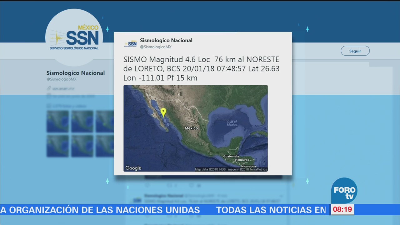 Se registra sismo de magnitud preliminar 4.7 en Baja California Sur