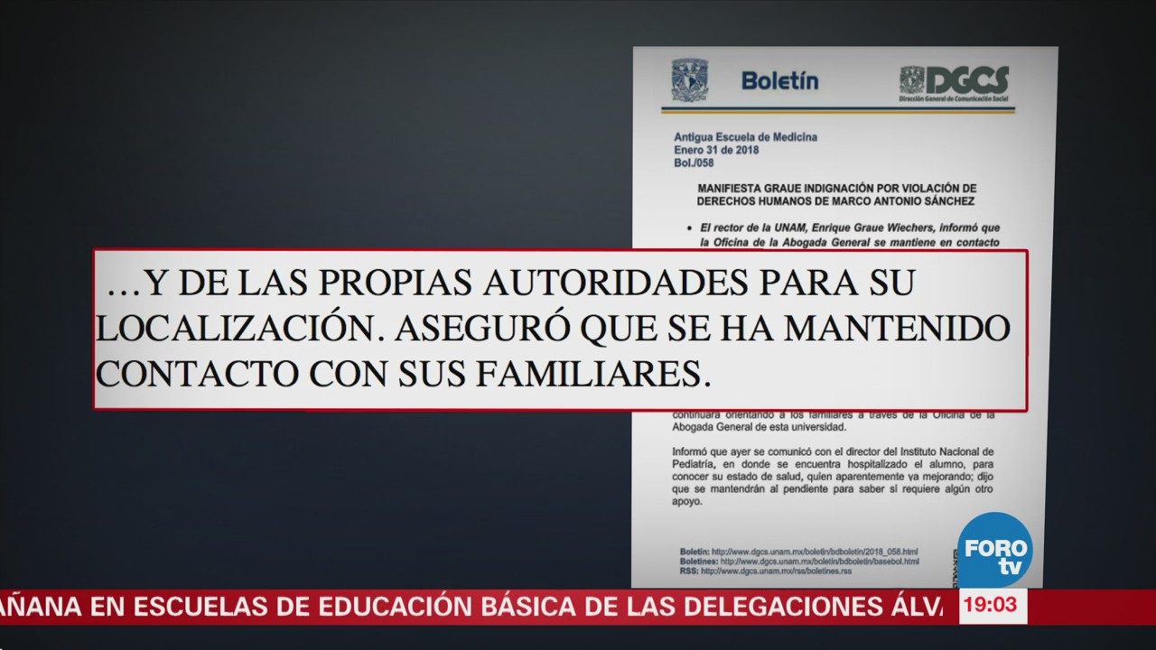 UNAM sigue caso de Marco Antonio Sánchez