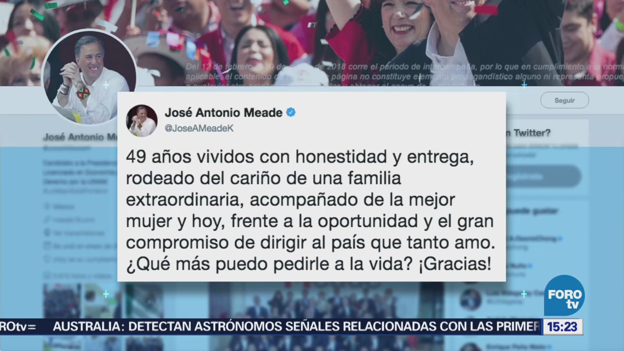 Celebra Meade sus 49 años y escribe mensaje