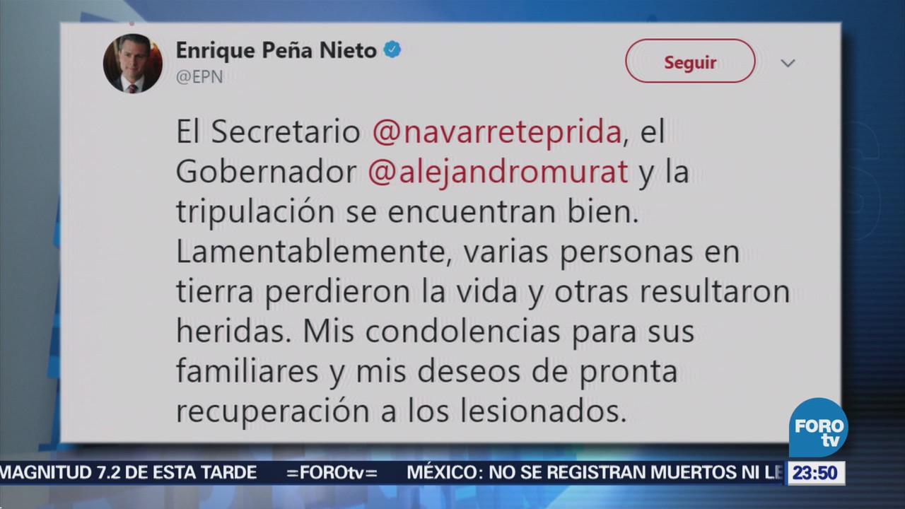 EPN envía sus condolencias a familiares de víctimas del accidente en Oaxaca