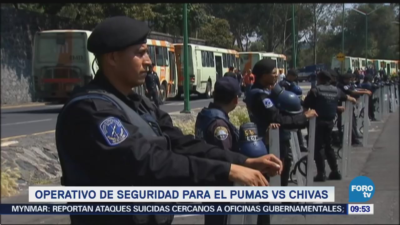 Operativo de seguridad para el partido Chivas vs Pumas en Ciudad Universitaria