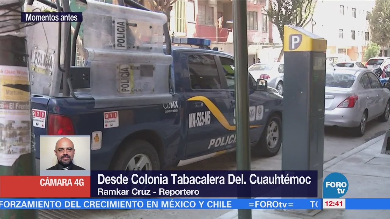 Policías vigilan parquímetros en la colonia Tabacalera, CDMX