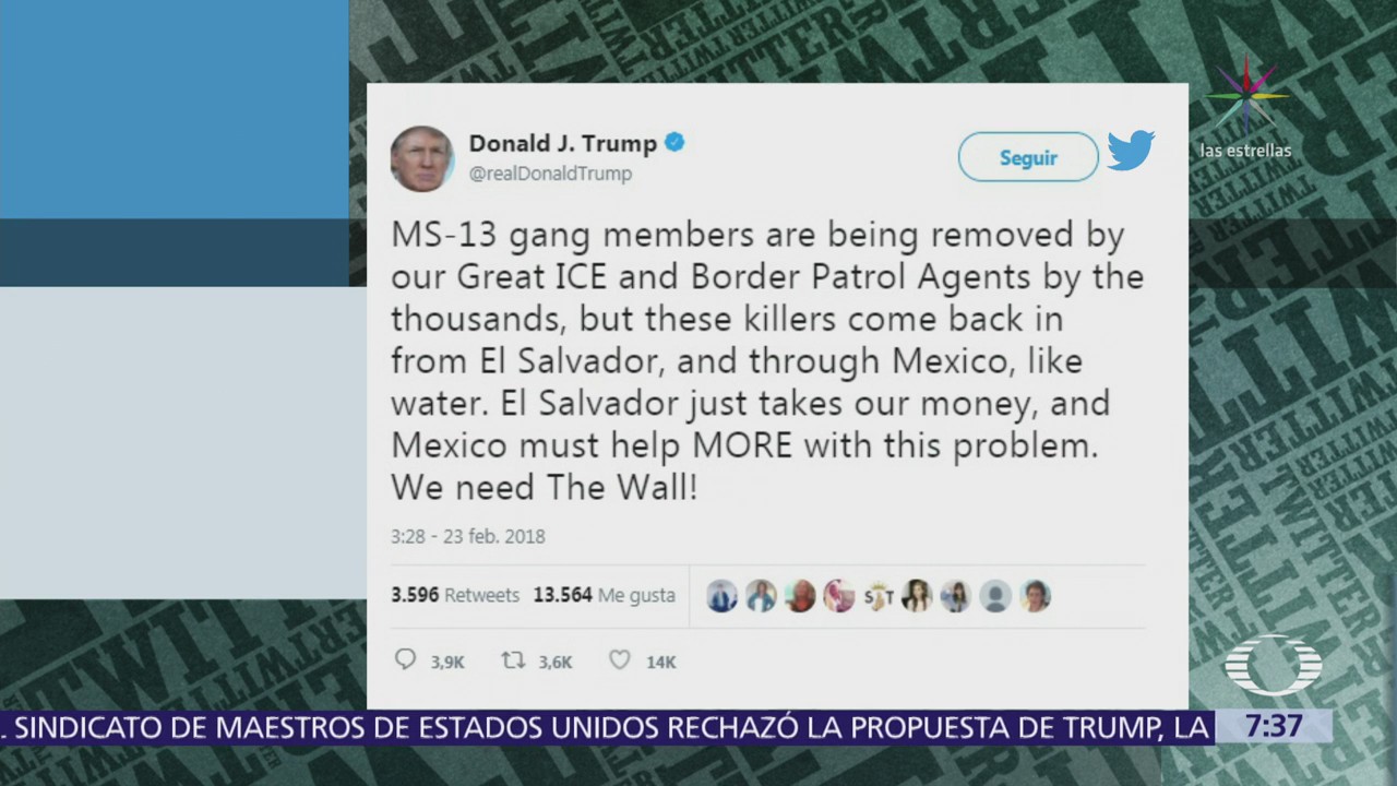 Trump critica a México por permitir entrada de maras a Estados Unidos