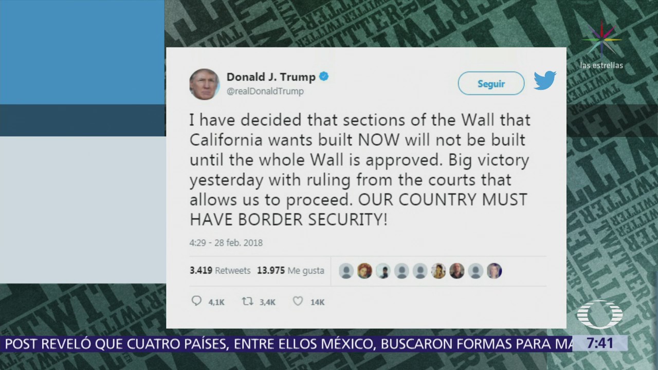 Trump: Muro en California será construido cuando se apruebe la medida en toda la frontera