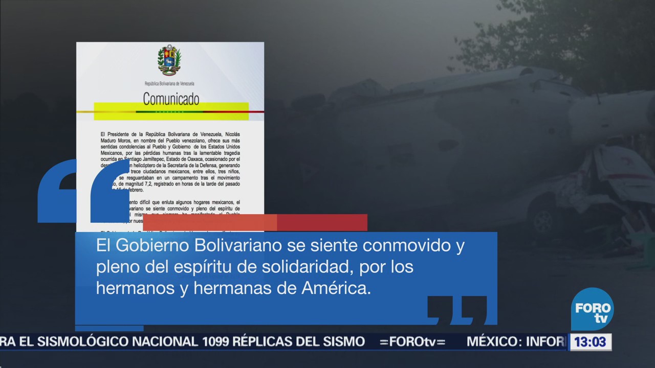 Venezuela Envía Condolencias México Desplome Helicóptero Militar Oaxaca