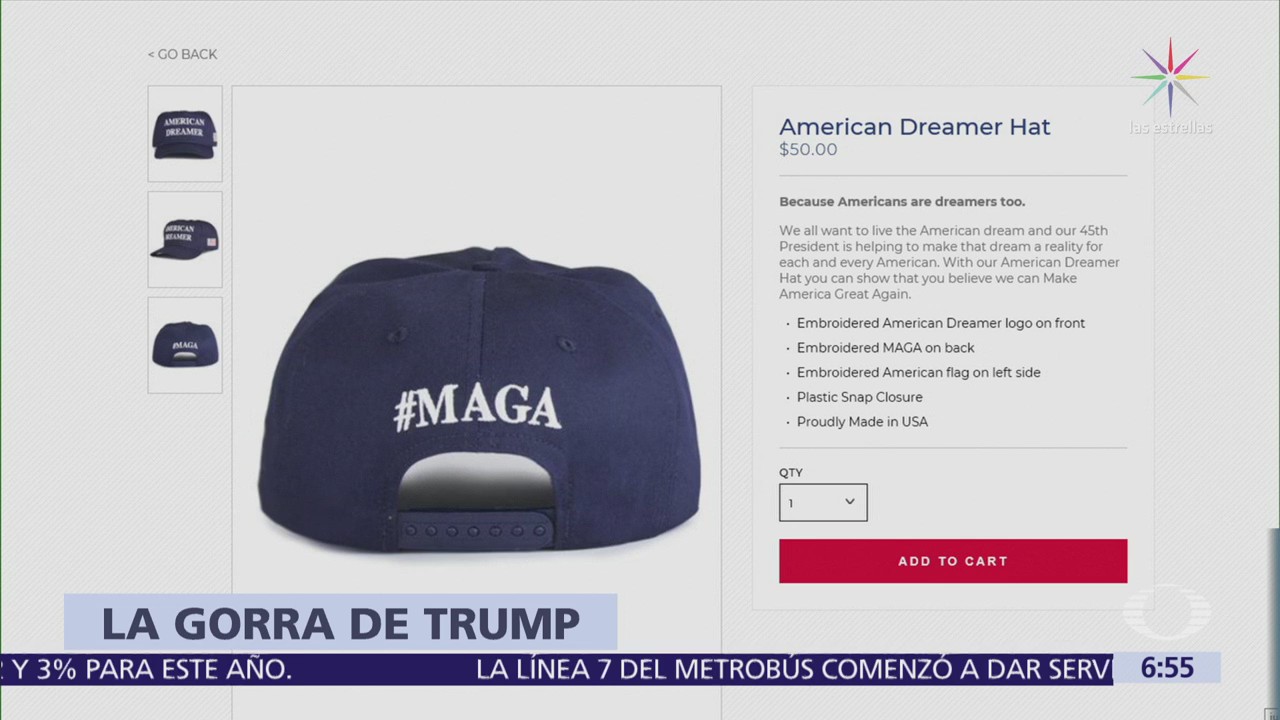 Campaña de Trump vende gorra con la frase: 'Soñador estadounidense'