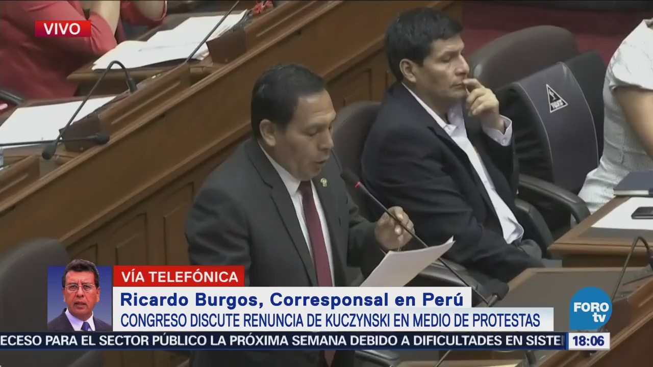Congreso peruano debate renuncia de Kuczynski