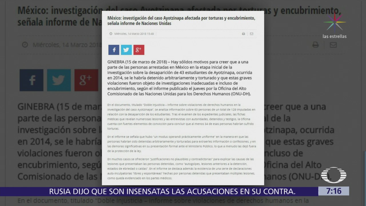 Gobierno de México responde a informe de ONU sobre caso Iguala