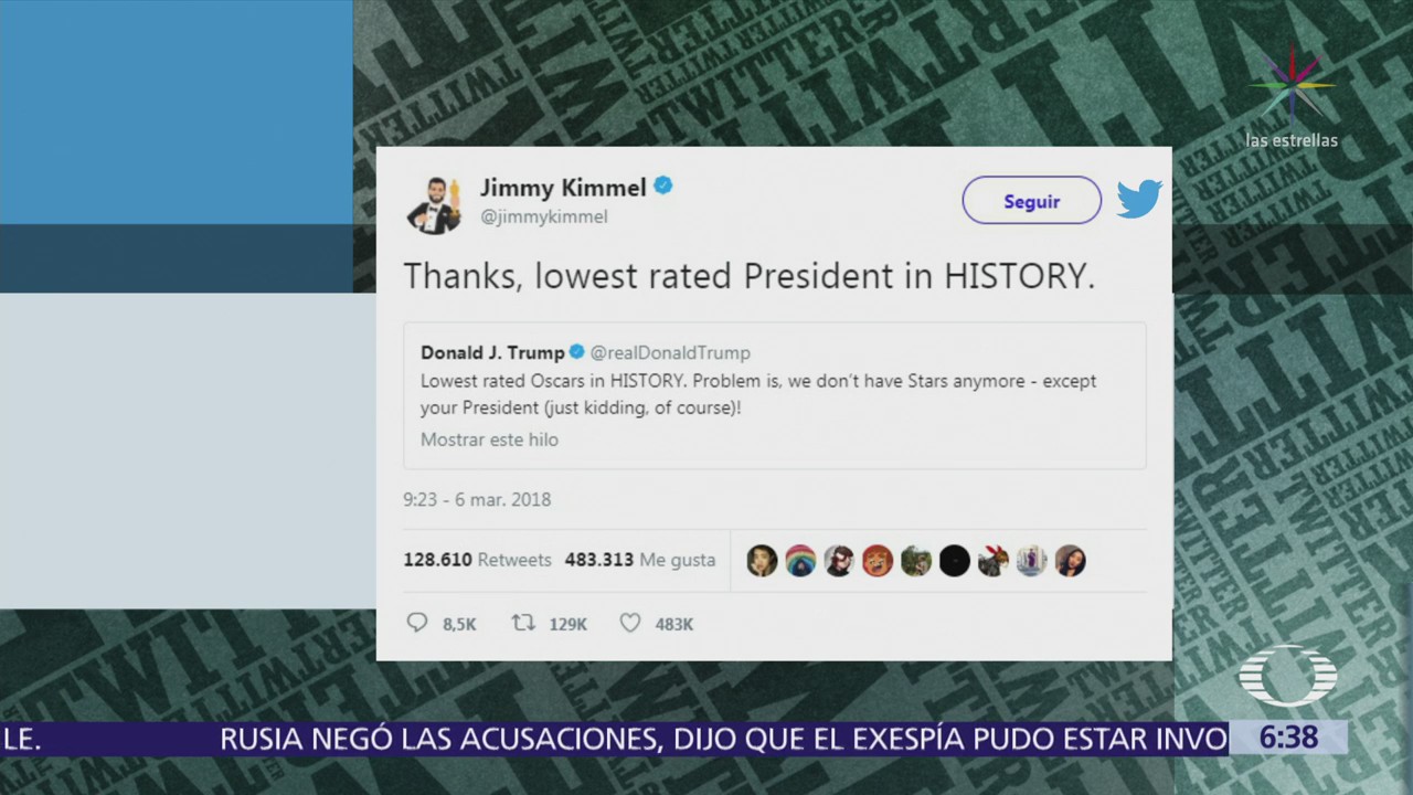 Jimmy Kimmel arremete contra Trump en Twitter por rating del premio Oscar