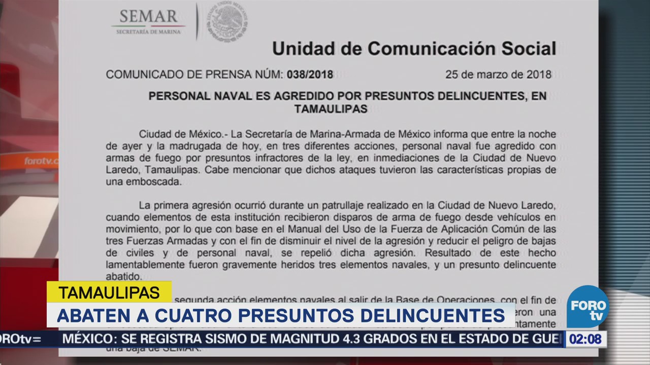 PGR inicia investigación por emboscada contra marinos en Tamaulipas