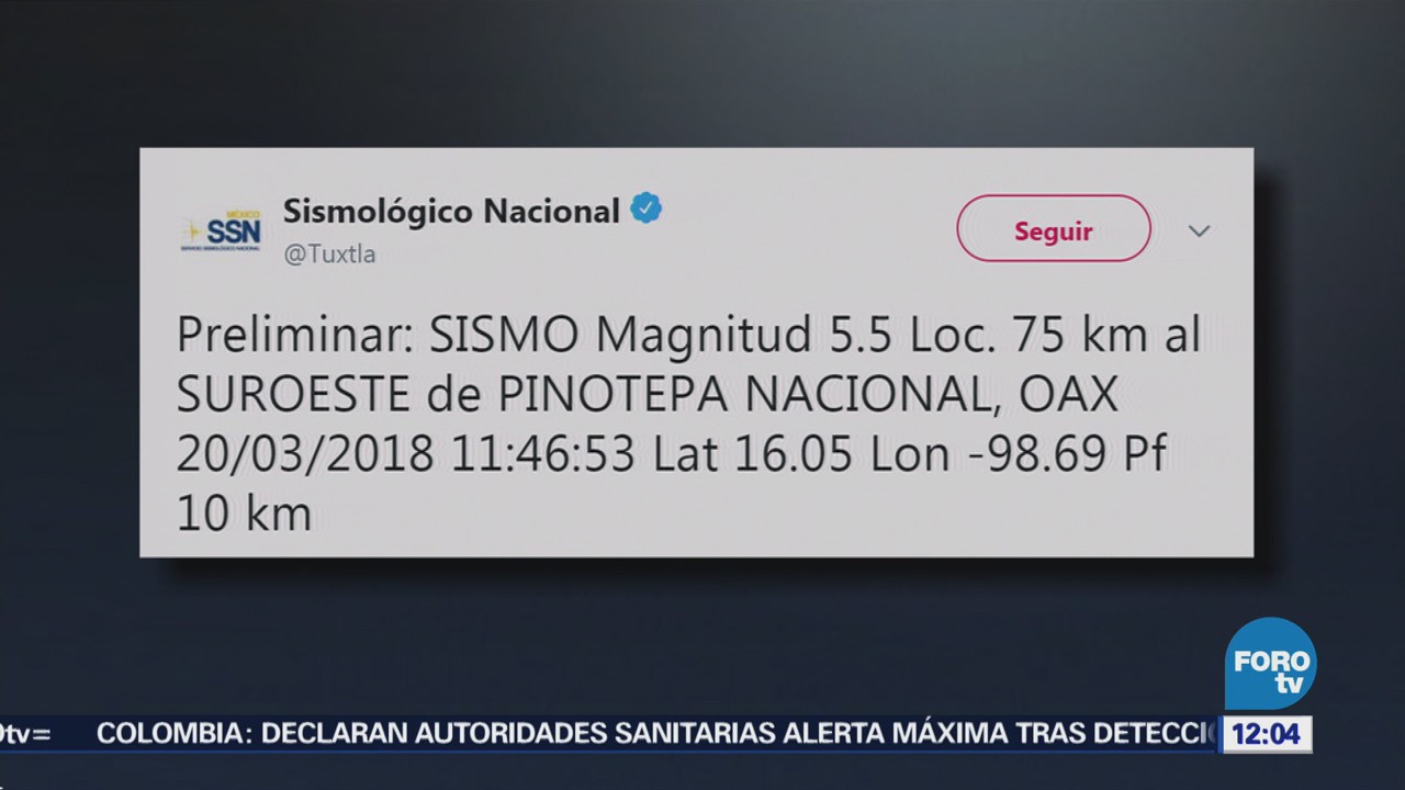 Sismológico reporta un temblor de magnitud 5 en Oaxaca