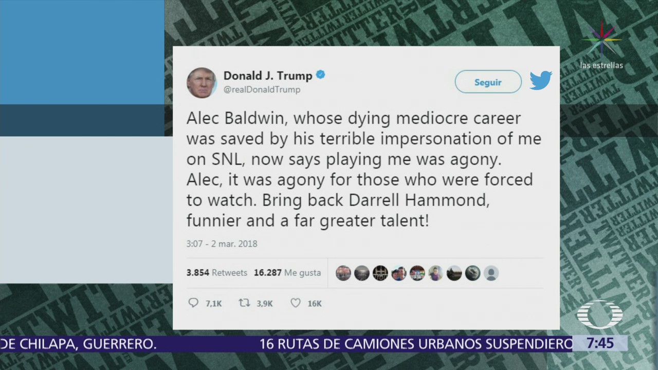 Trump arremete en contra de Alec Baldwin a través de Twitter