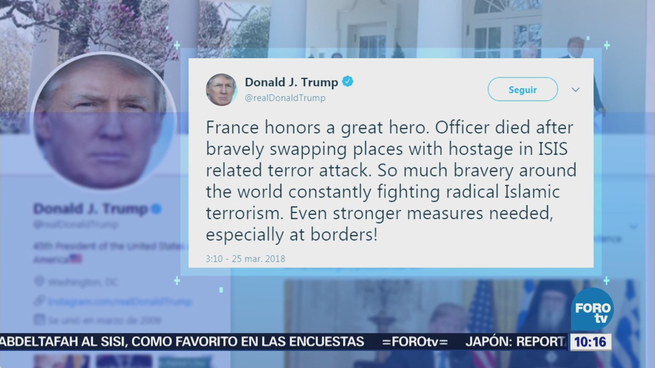 Trump glorifica al gendarme que se intercambió por rehén en Francia