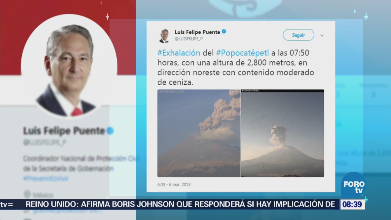 Volcán Popocatépetl emite exhalaciones de más de 2 mil metros de altura