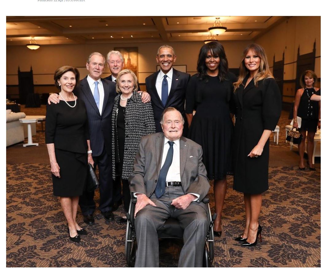 Funeral de Barbara Bush reúne en una imagen a cuatro expresidentes y sus esposas