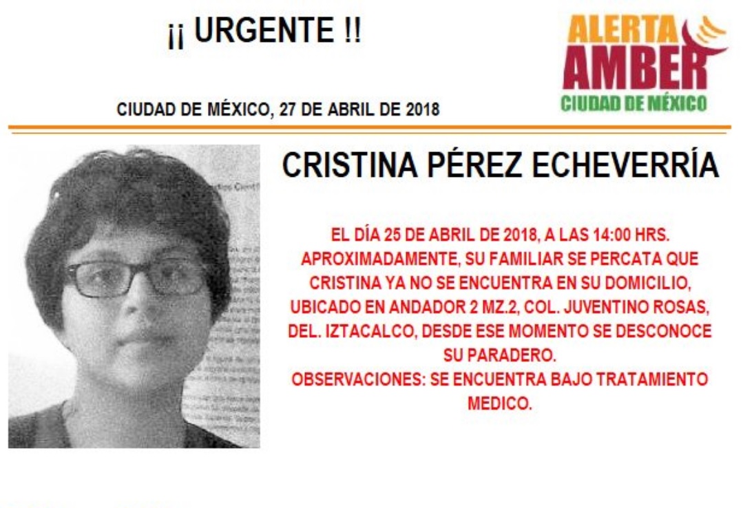 Activan Alerta Amber para localizar a una menor extraviada en Iztacalco