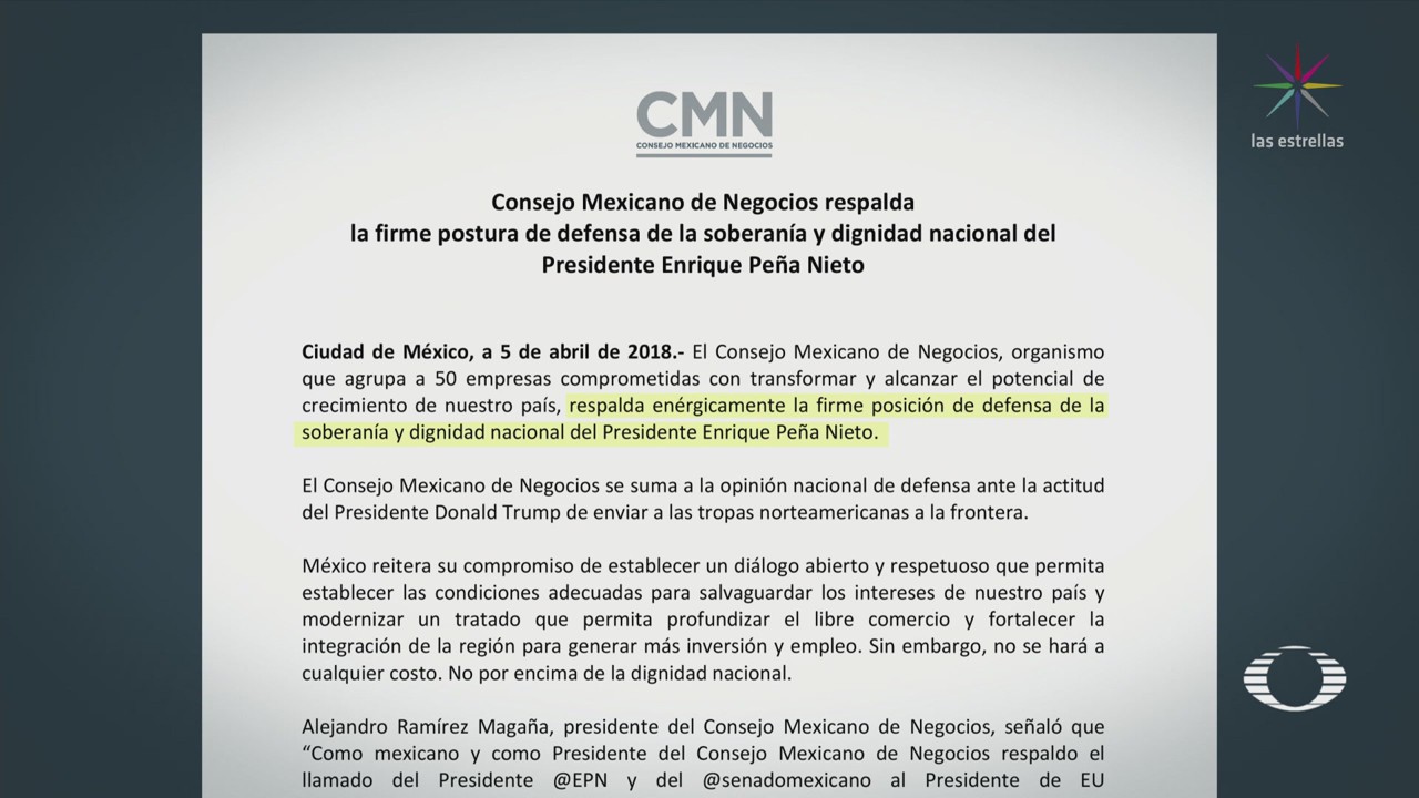 Consejo Mexicano de Negocios respalda postura de EPN