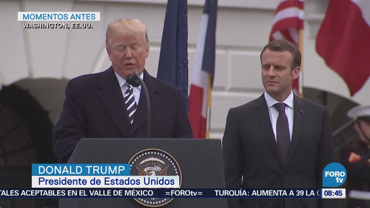 Donald Trump recibe en ceremonia oficial a Emmanuel Macron