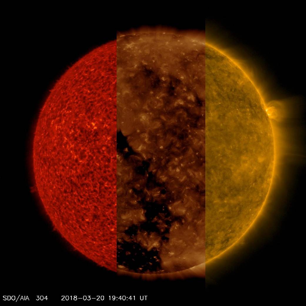 NASA muestra al Sol en tres longitudes de onda diferentes