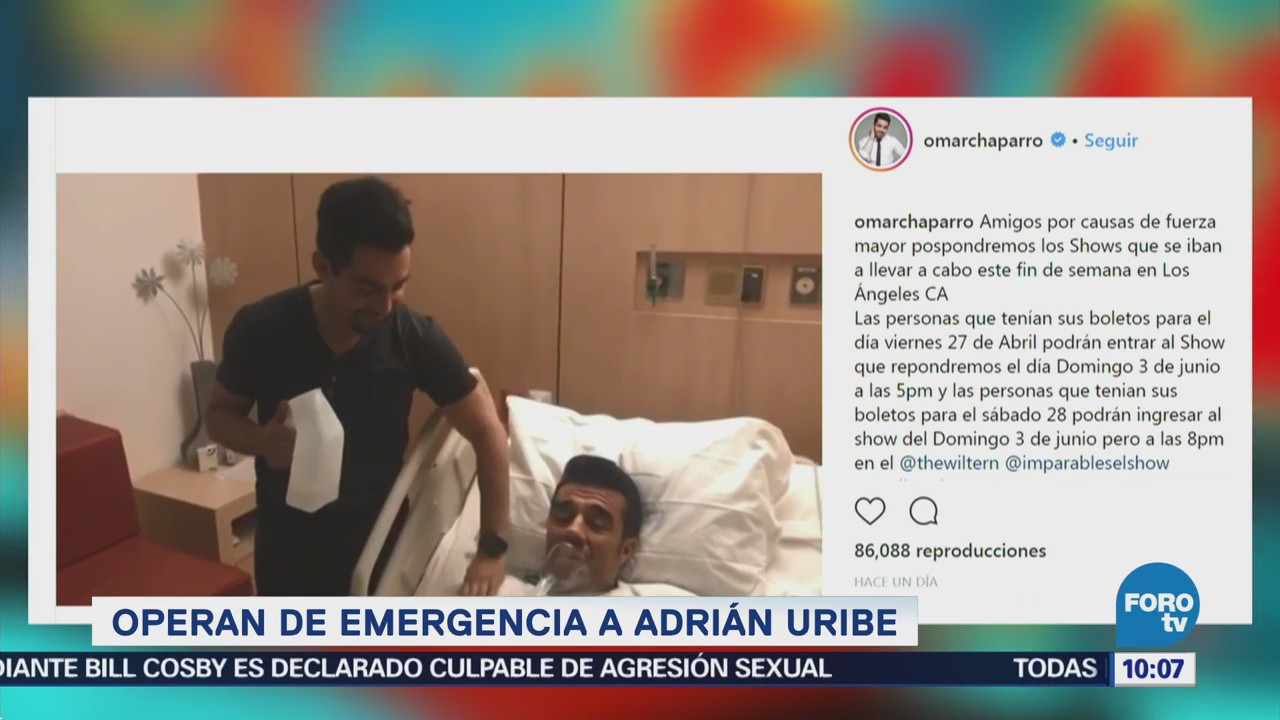 Operan de emergencia a Adrián Uribe