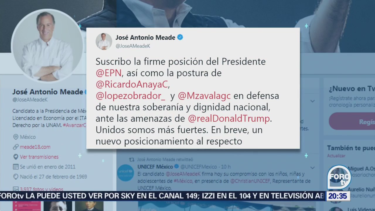 Meade apoya postura de EPN sobre ataques de Trump