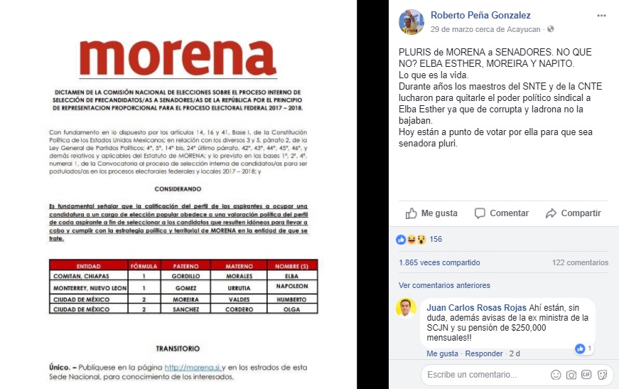 OG- Falso que Elba Esther Gordillo forma parte de la lista de plurinominales de Morena