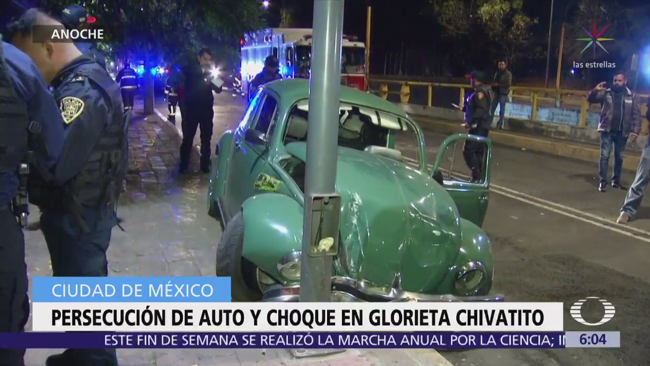 Persecución de auto y choque en Glorieta de Chivatito, CDMX