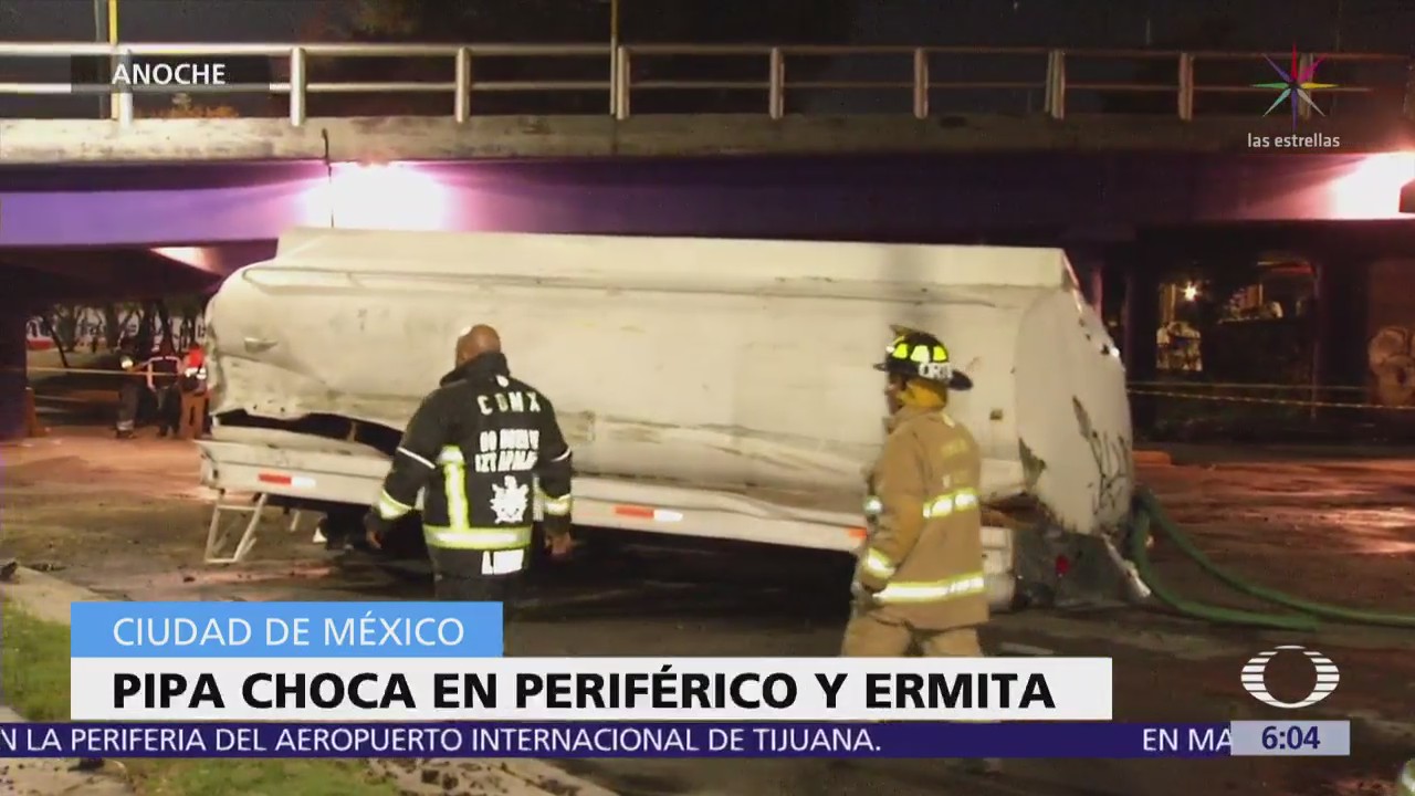 Pipa cae de puente vehicular en Periférico y Ermita