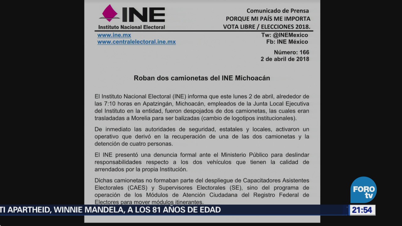 Roban camionetas del INE en Michoacán