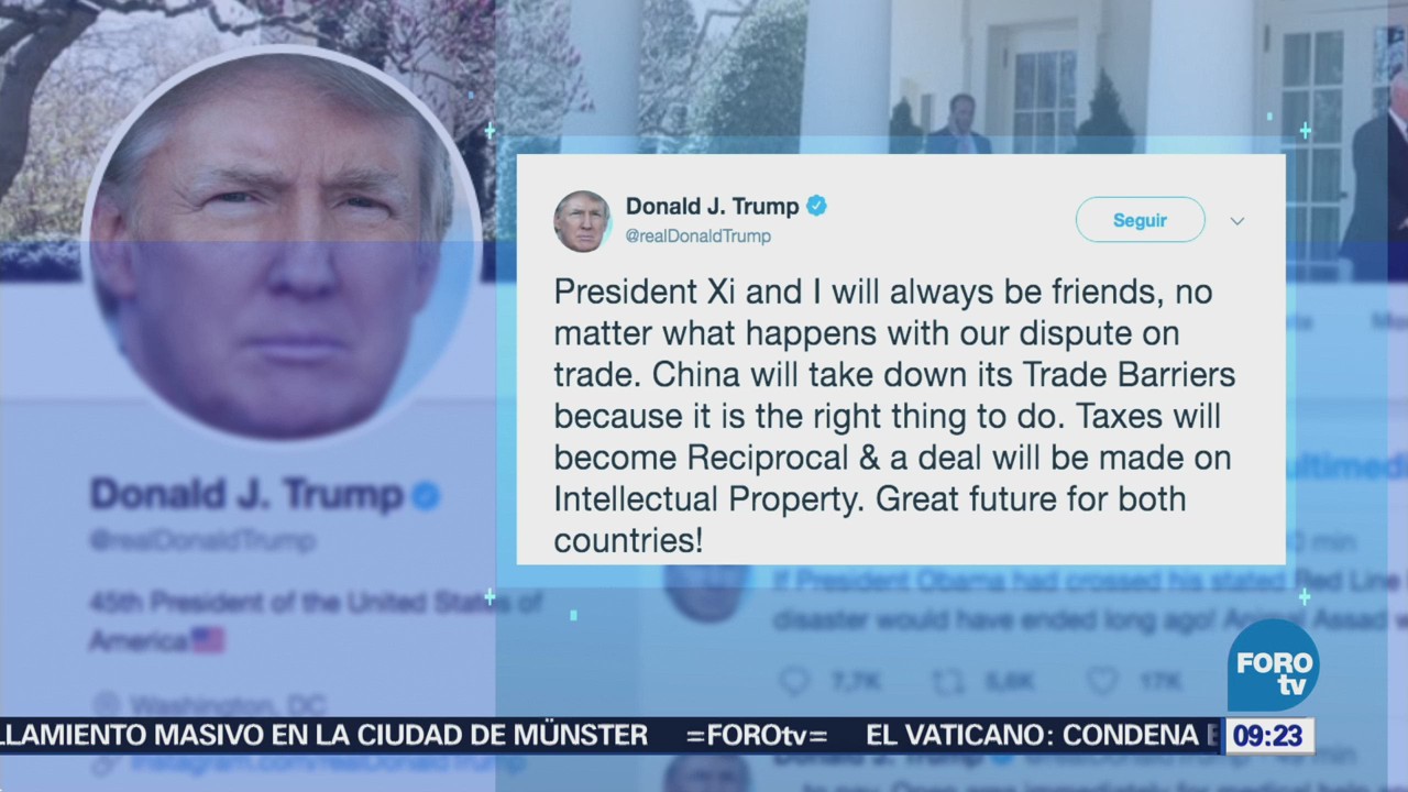 Trump asegura que China siempre será amigo a pesar de diferencias comerciales