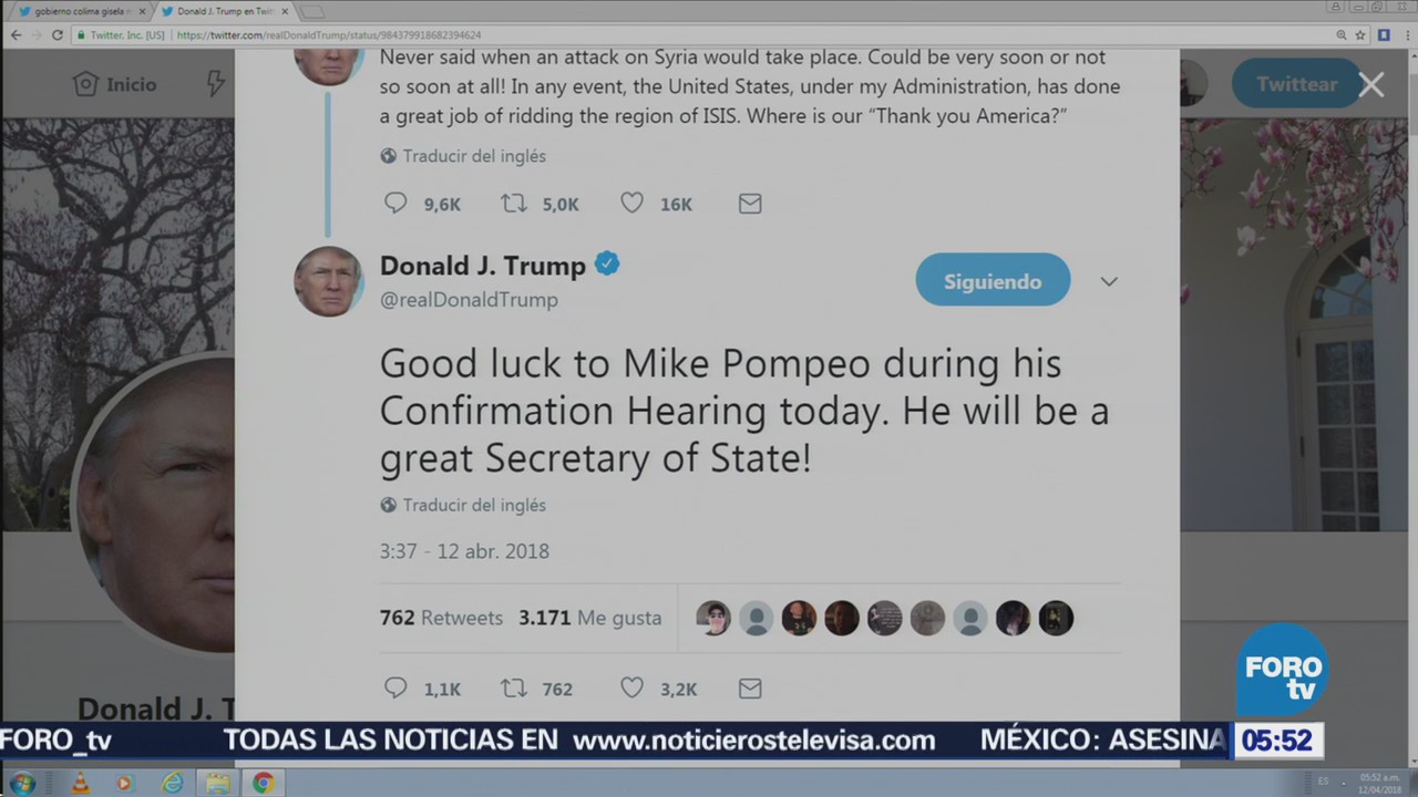 Trump desea buena suerte a Pompeo