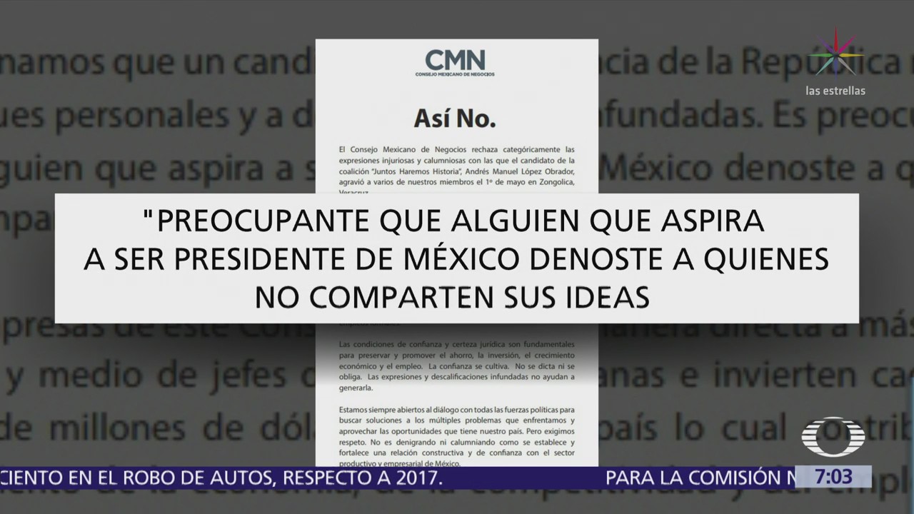 Consejo Mexicano de Negocios reprueba expresiones injuriosas