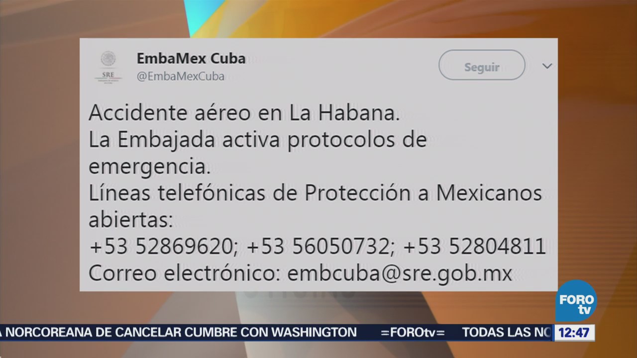 Embajada de México en Cuba activa emergencia