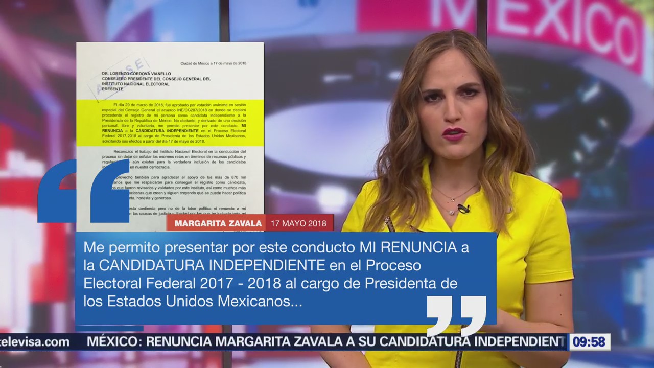 INE recibe carta de renuncia de Margarita Zavala