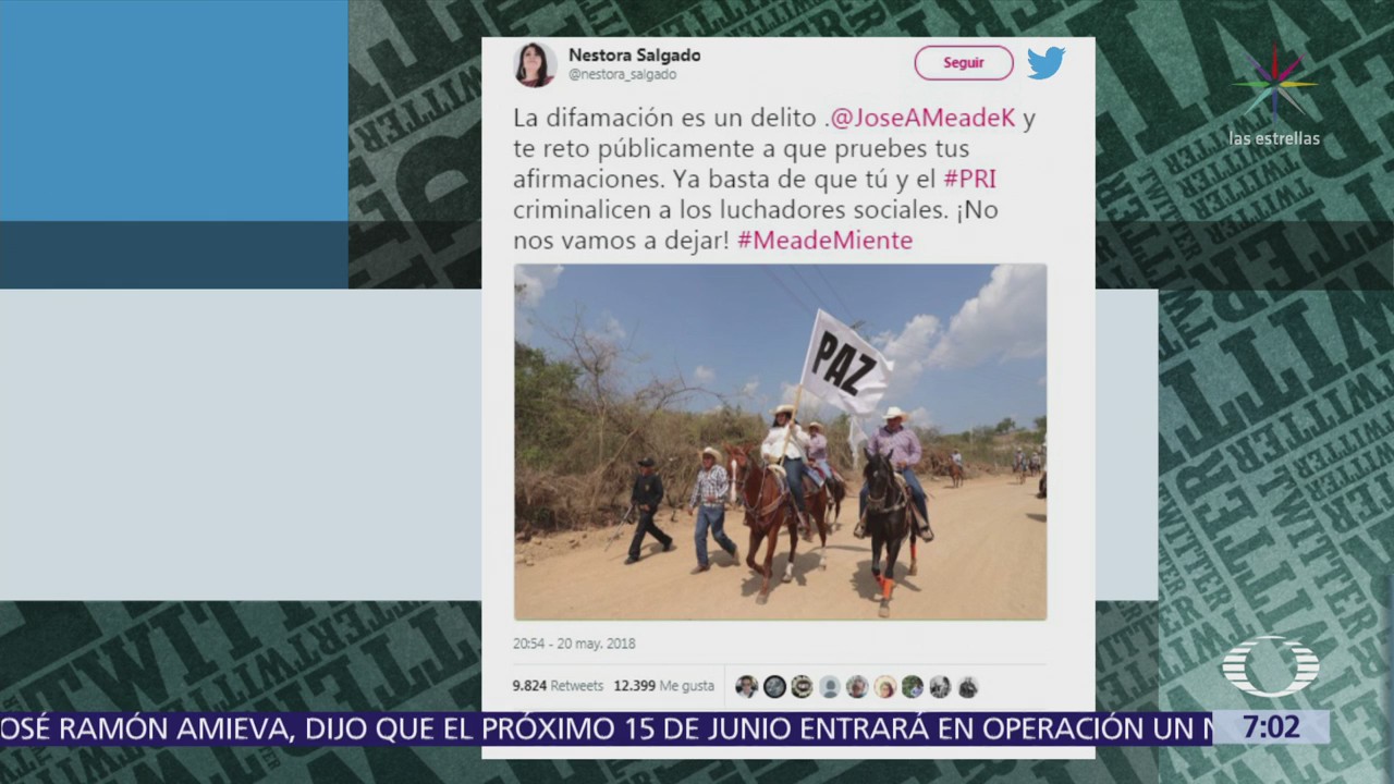Nestora Salgado le responde a Meade a través de Twitter