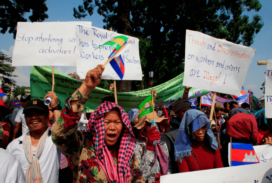 Protestas en Camboya por el 1 de mayo. (AP) 