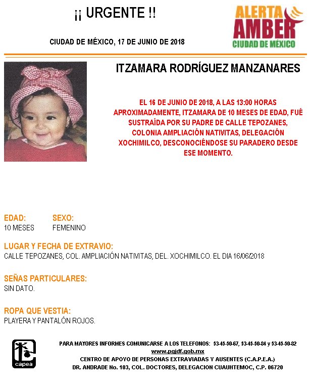 Activan Alerta Ámber para localizar a bebé sustraída por padre en Xochimilco