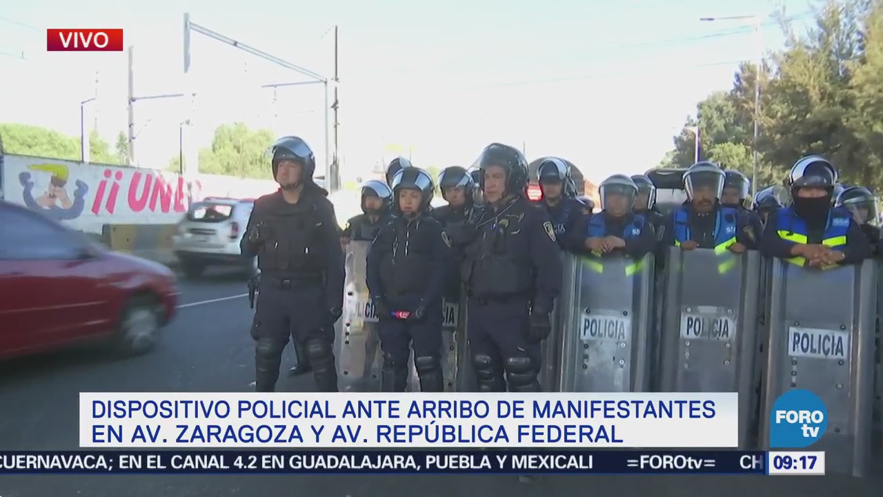 Activan dispositivo de seguridad en calzada Zaragoza por manifestantes