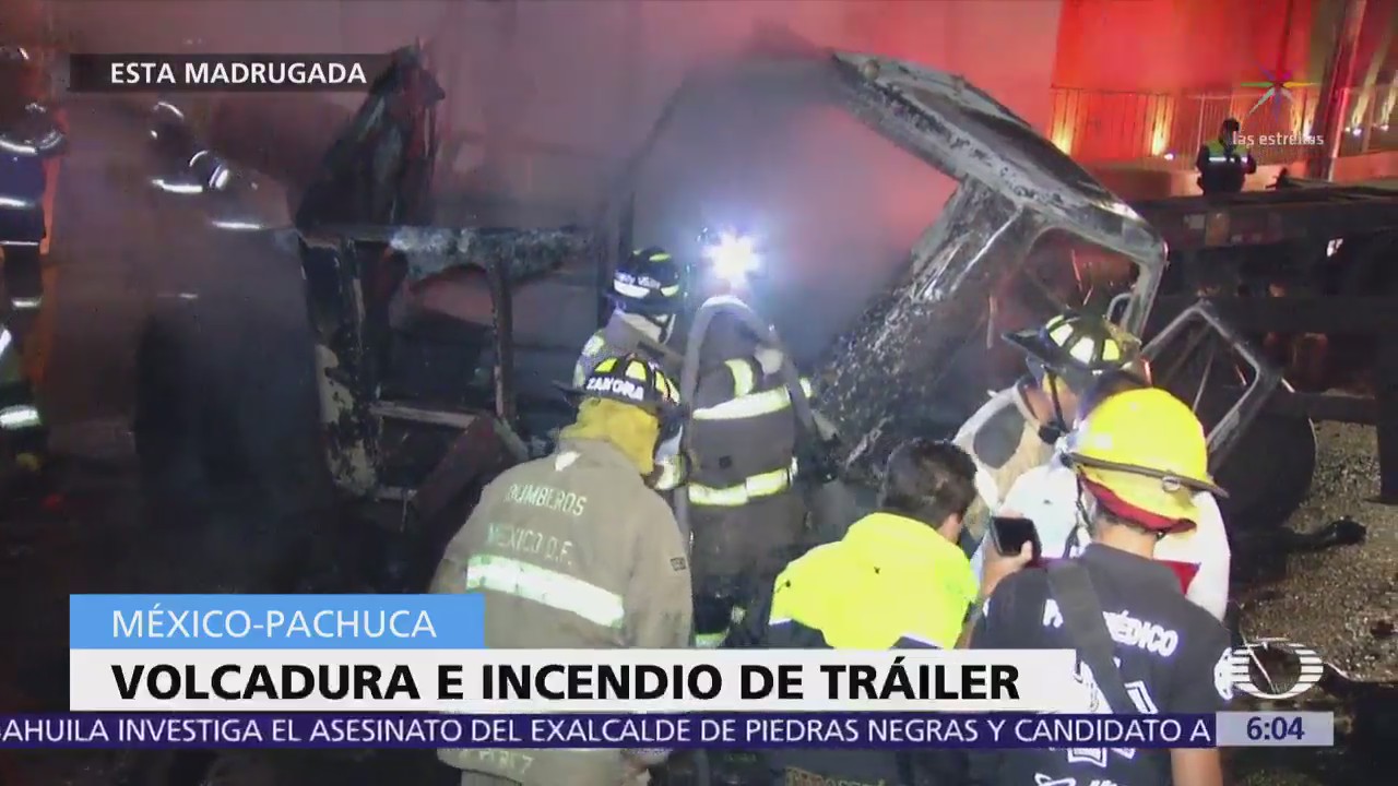 Camión choca y se incendia en la México-Pachuca