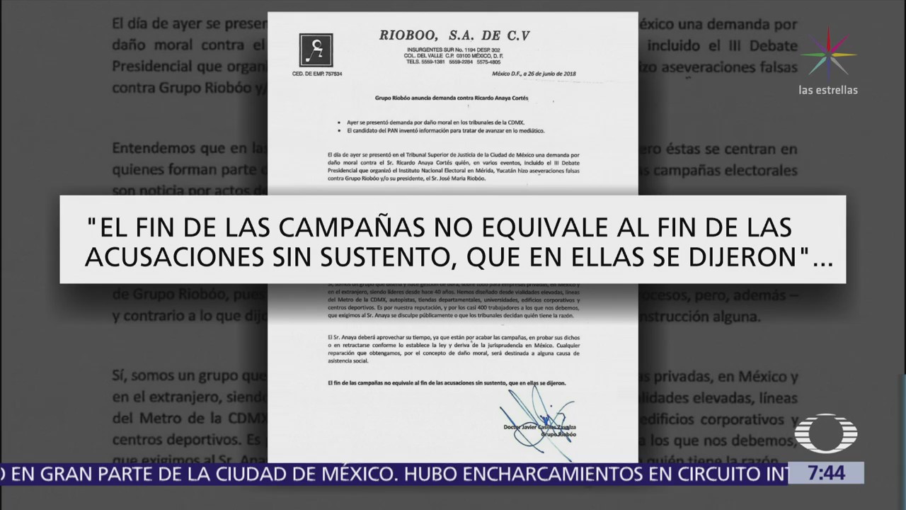 Grupo Riobóo presenta demanda contra Ricardo Anaya