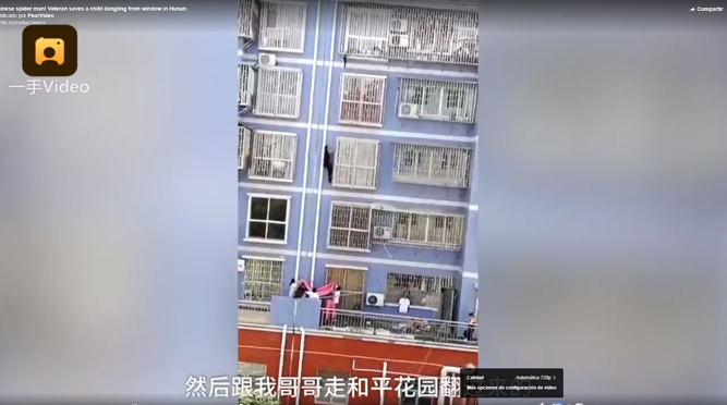 Spiderman chino escala cinco pisos para salvar a nino