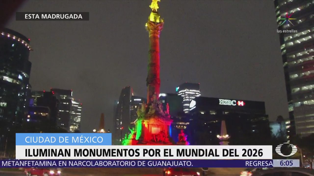 Iluminan monumentos en CDMX por tercer mundial en México