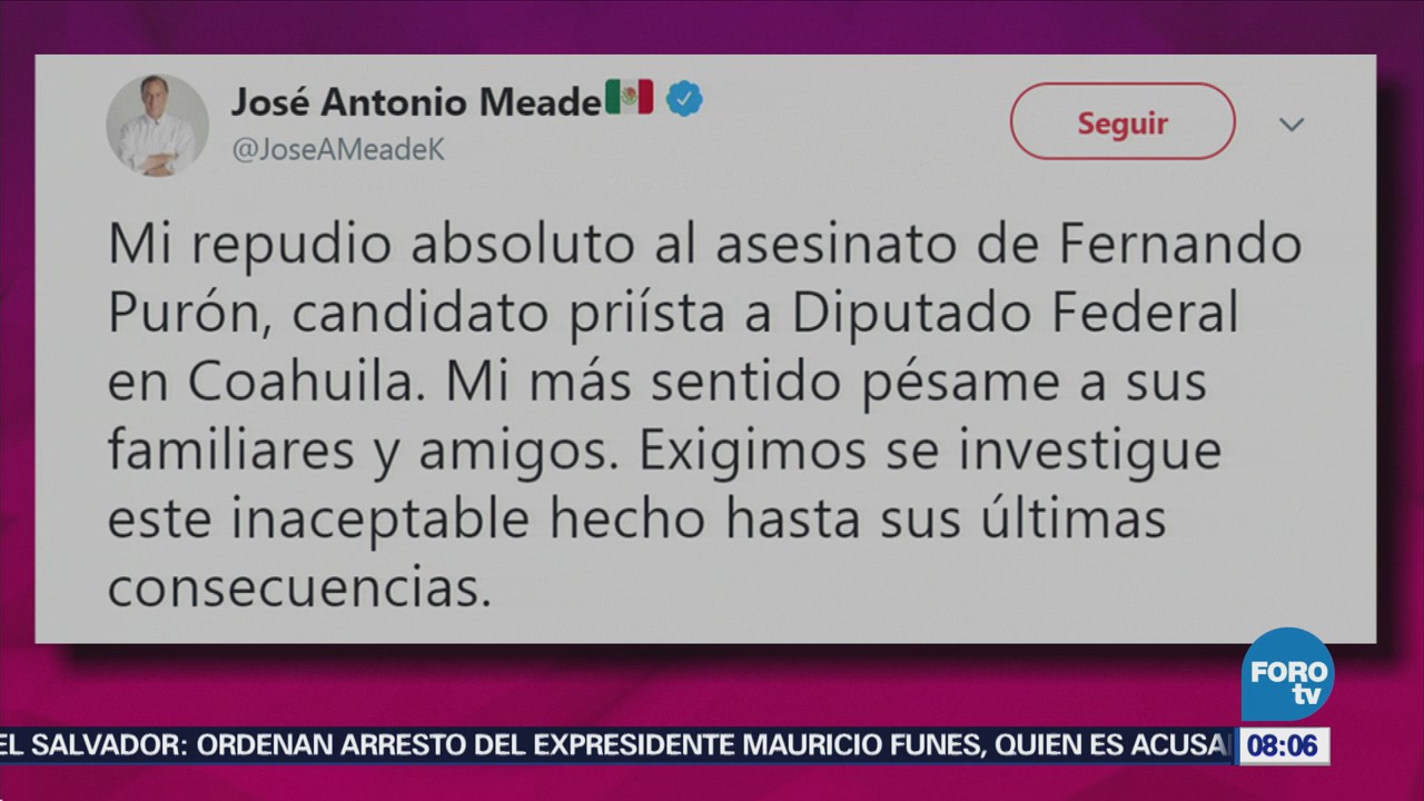 José Antonio Meade condena el asesinato