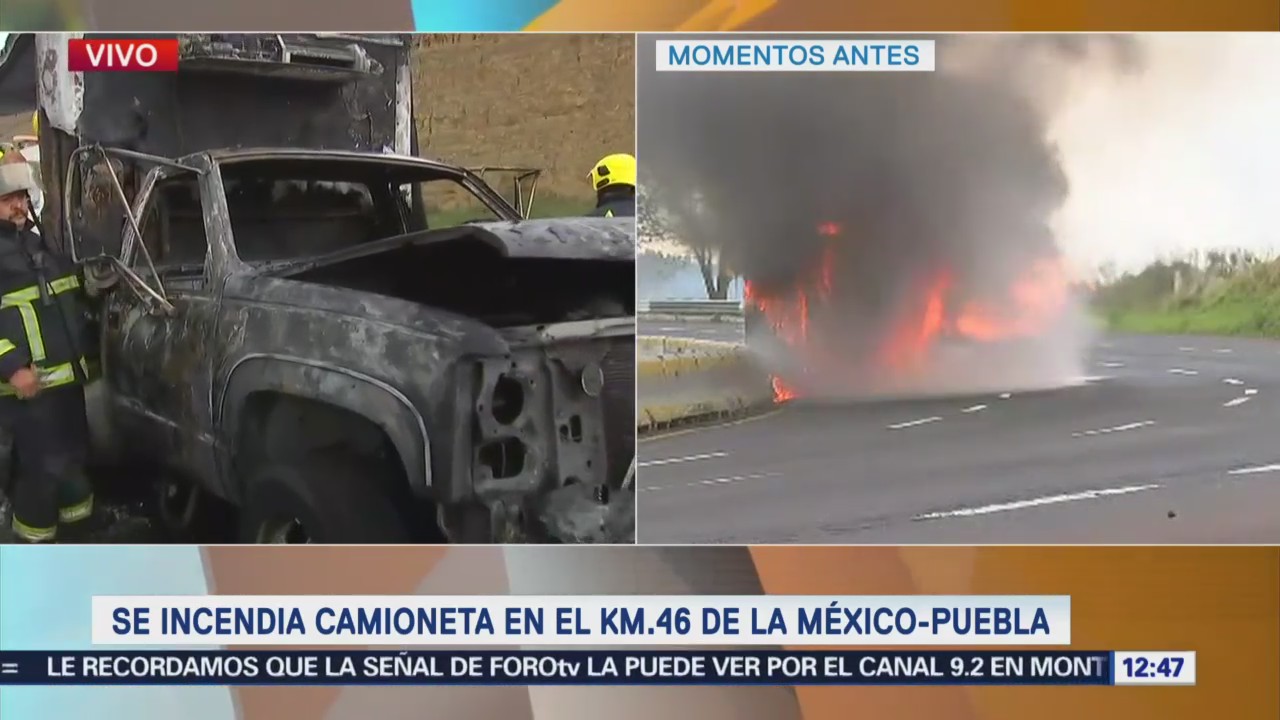 Se incendia camioneta en la autopista México-Puebla