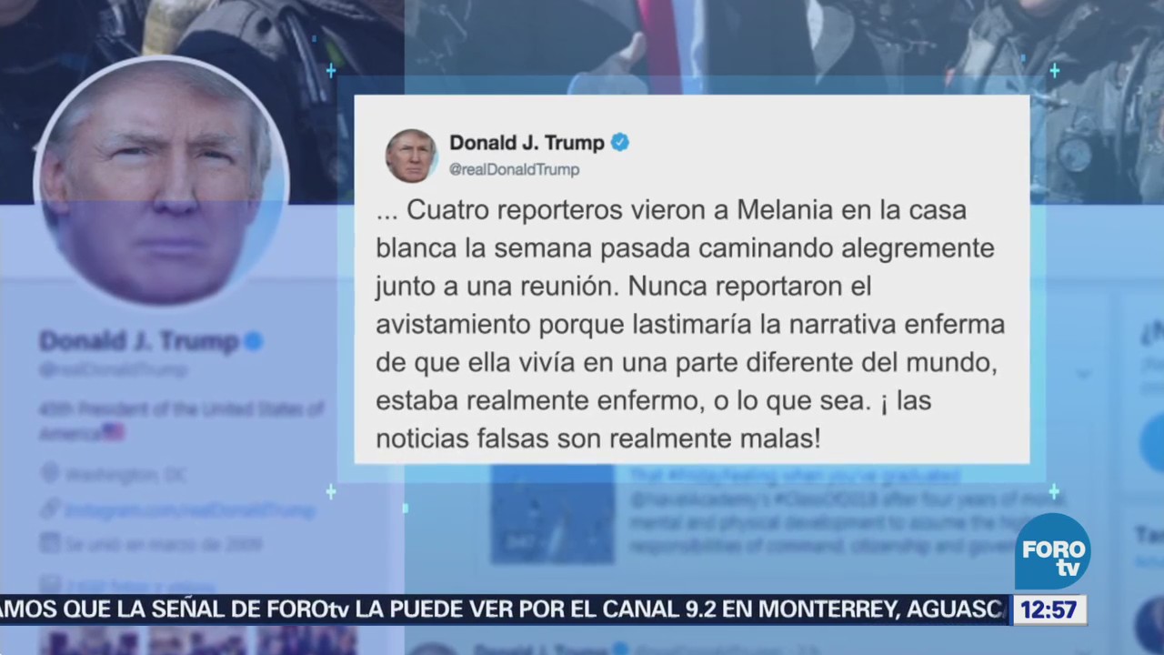Trump rechaza especulaciones sobre la salud de su esposa Melania