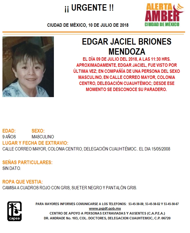 Activan Alerta Amber para localizar a Edgar Jaicel Briones