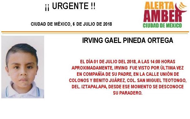 Activan Alerta Ámber para localizar a menor desaparecido en Iztapalpa