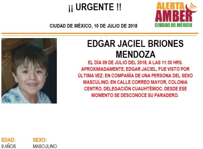 Activan Alerta Ámber para localizar a Edgar Jaicel Briones